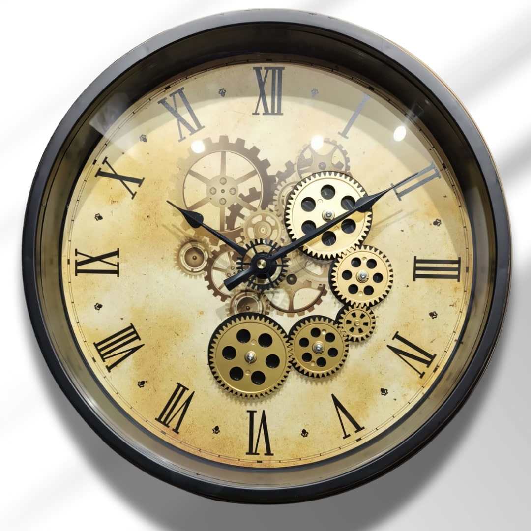 Black & Gold Antique Moving Gears Wall Clock