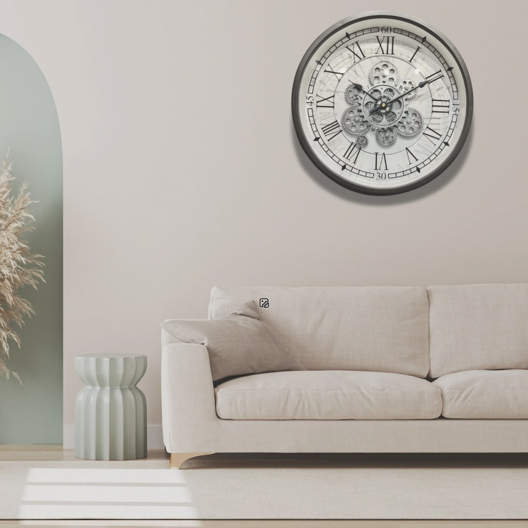 Black & White Moving Gears Wall Clock