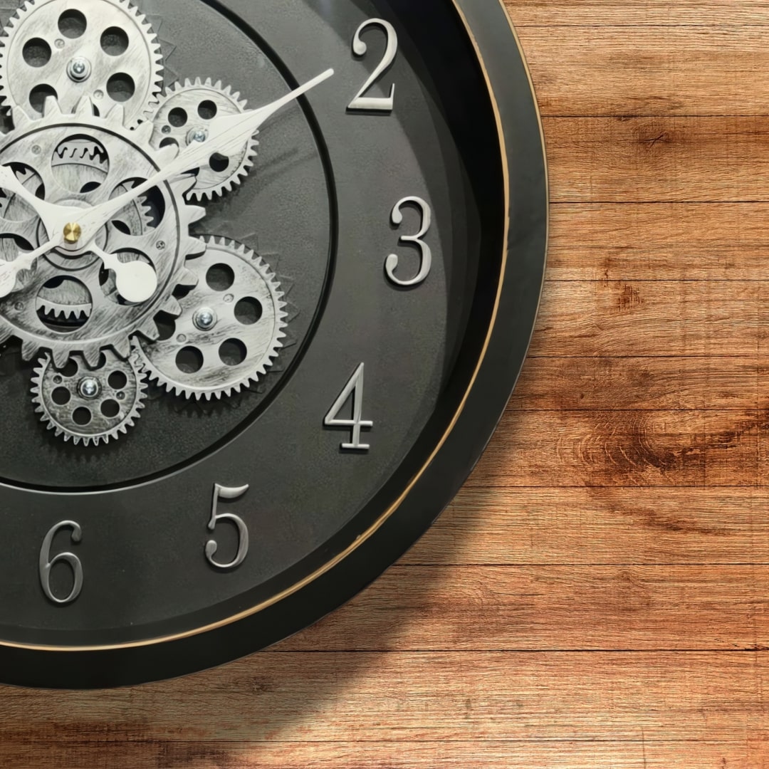 Black & Silver Moving Gears Wall Clock