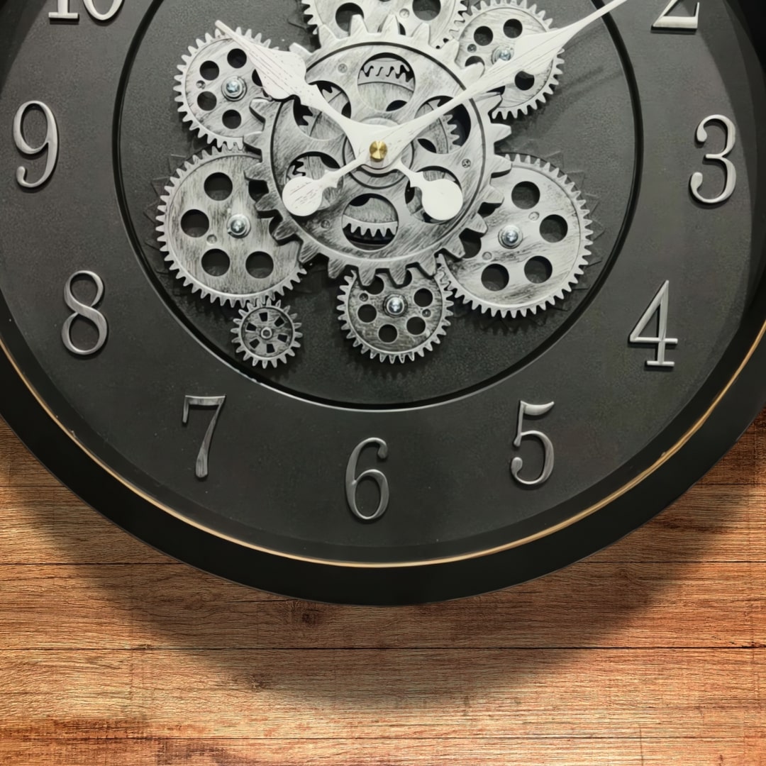 Black & Silver Moving Gears Wall Clock