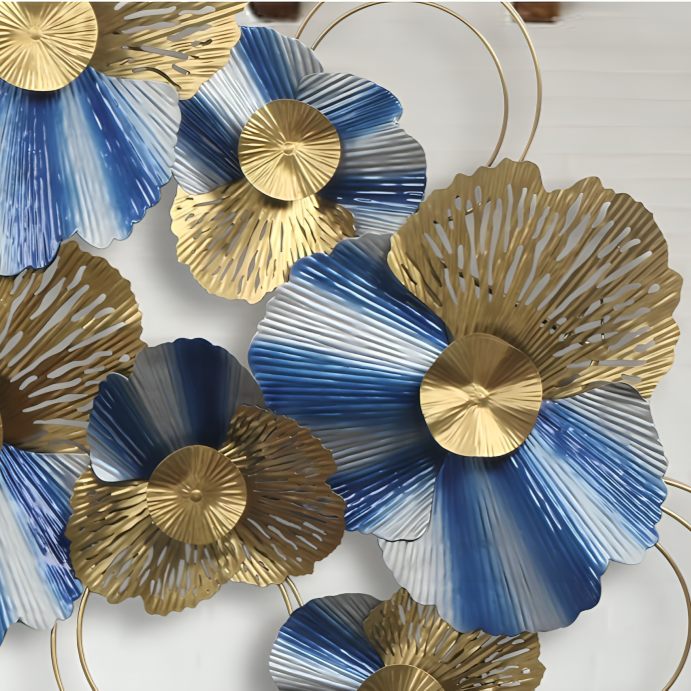 Blue & Gold Floral Petal Wall Art