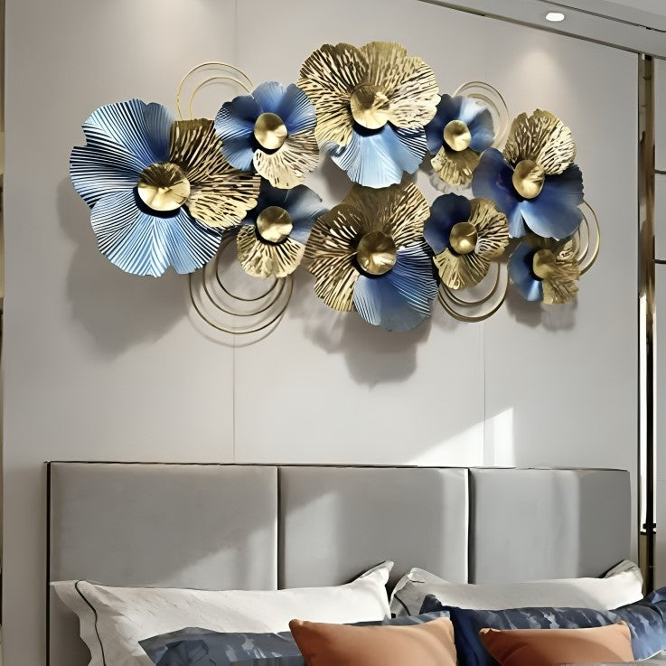 Blue & Gold Floral Petal Wall Art