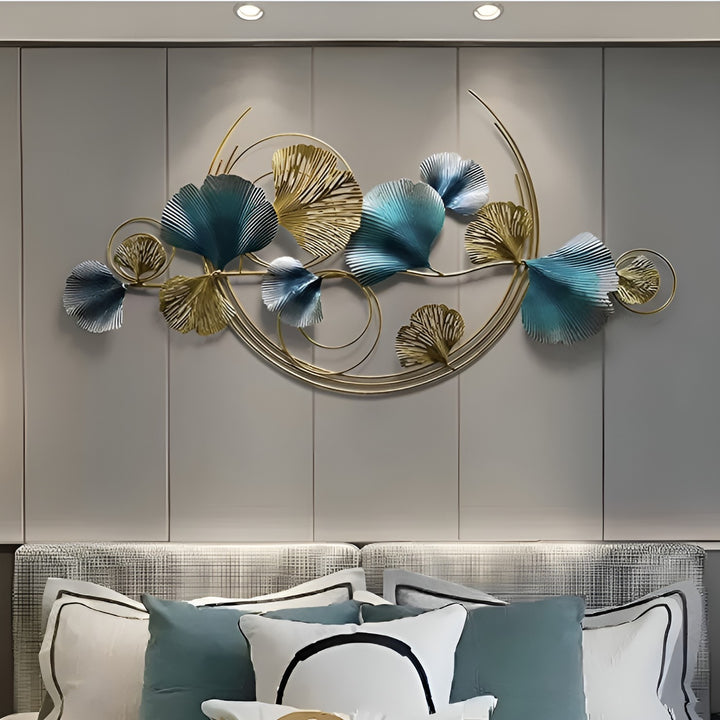 Gold & Blue Metal Leaf Wall Art