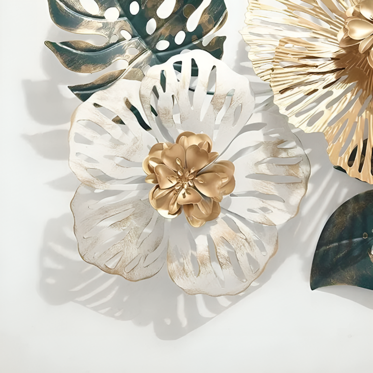 Leafy Floral Gold Green & White Wall Art