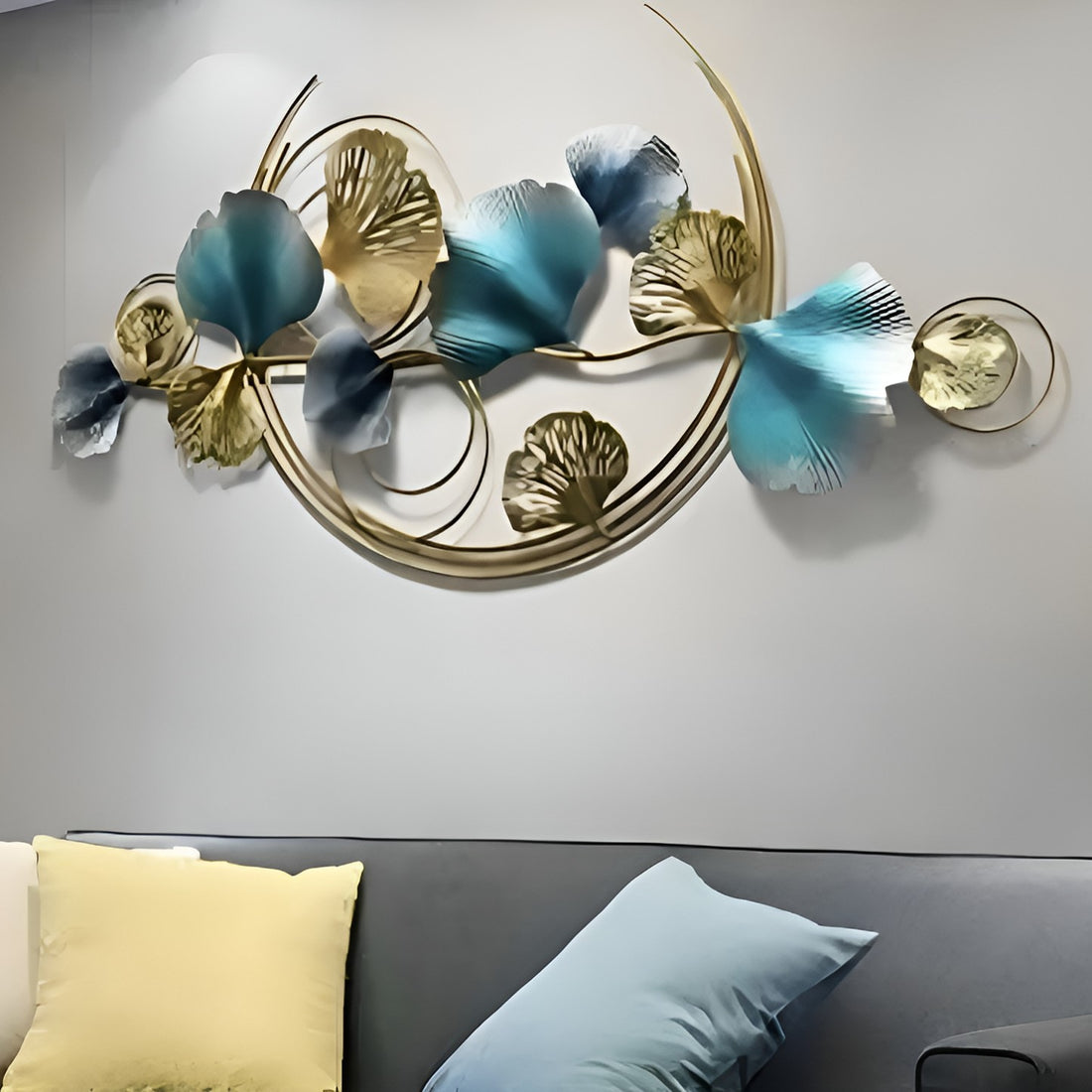 Gold & Blue Metal Leaf Wall Art