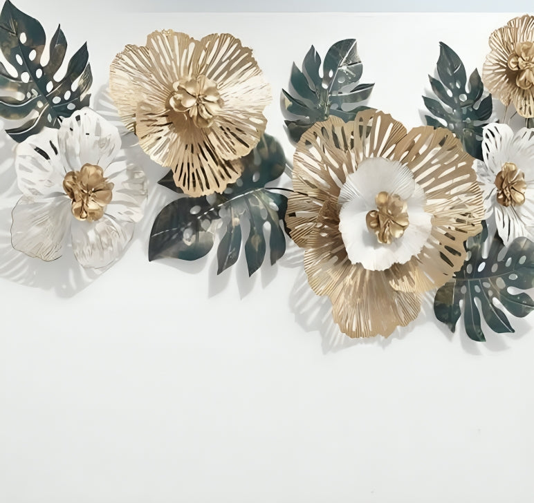 Leafy Floral Gold Green & White Wall Art