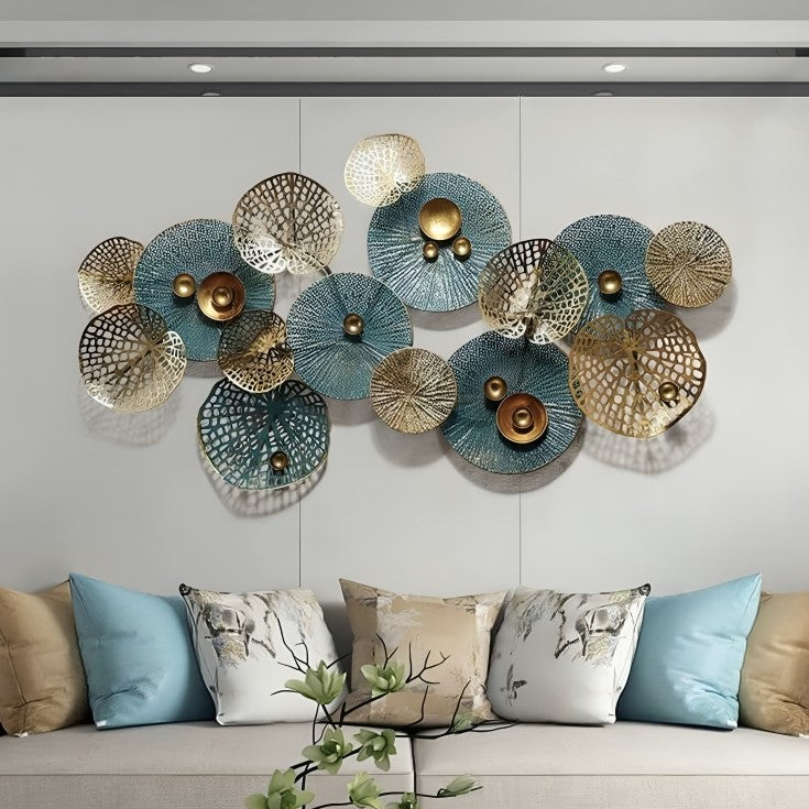 Gold & Teal Circular Metal Wall Art