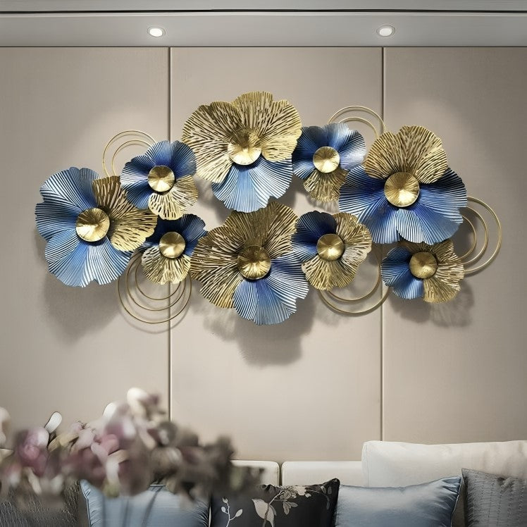 Blue & Gold Floral Petal Wall Art