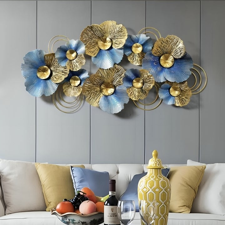 Blue & Gold Floral Petal Wall Art