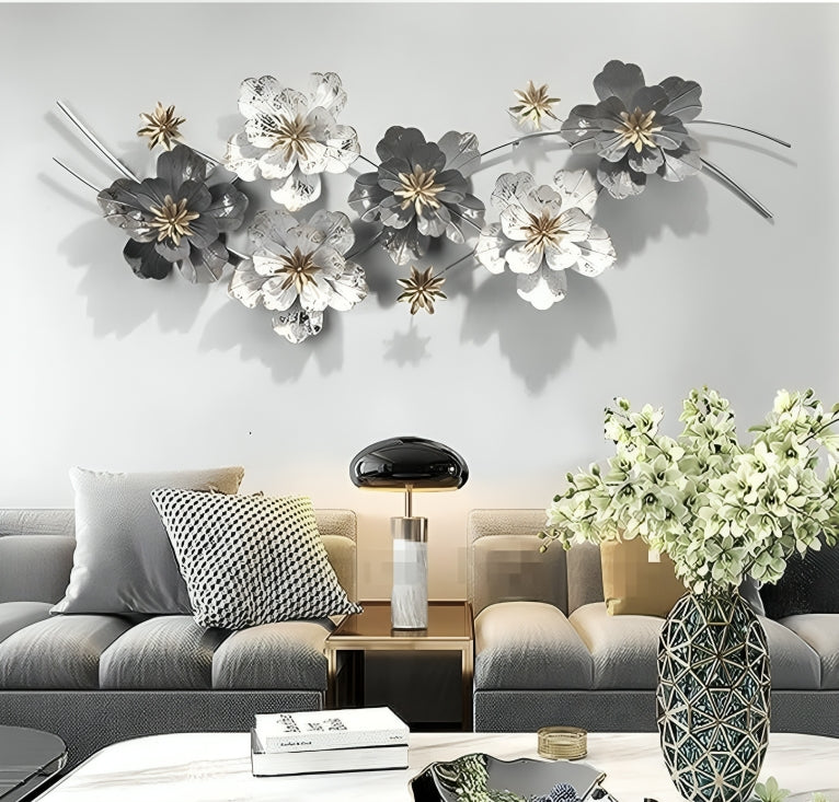 Black & White Floral Metal Wall Art