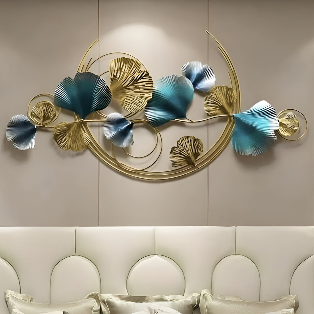 Gold & Blue Metal Leaf Wall Art