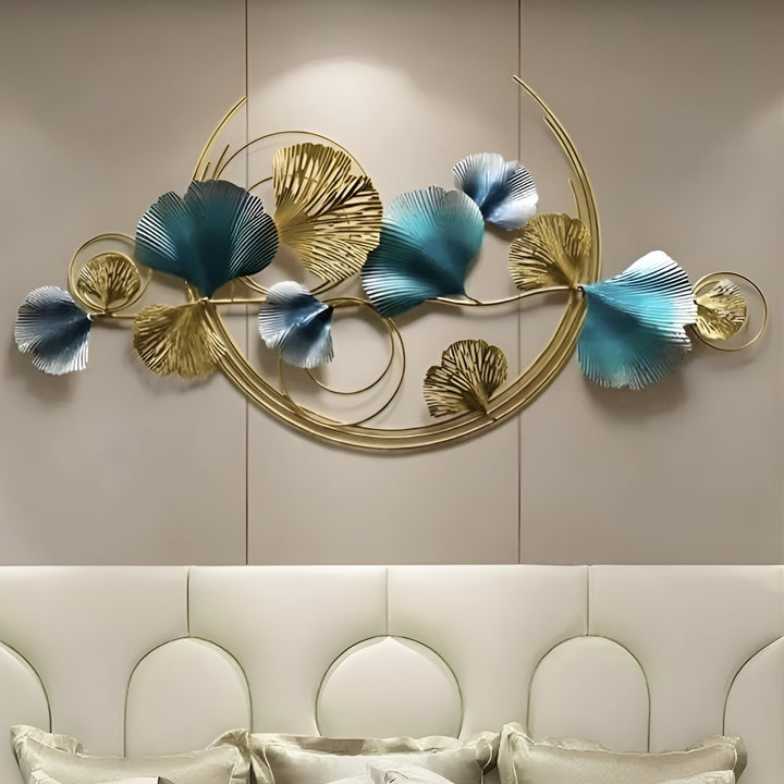 Gold & Blue Metal Leaf Wall Art