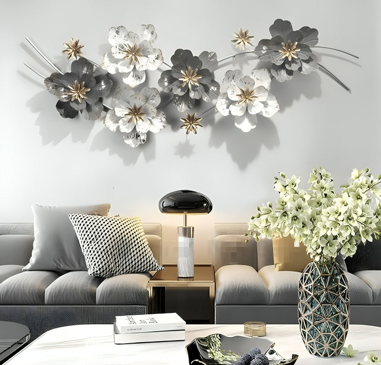 Black & White Floral Metal Wall Art