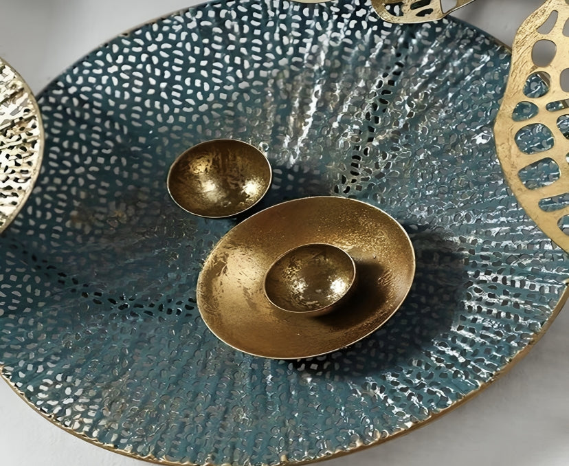 Gold & Teal Circular Metal Wall Art