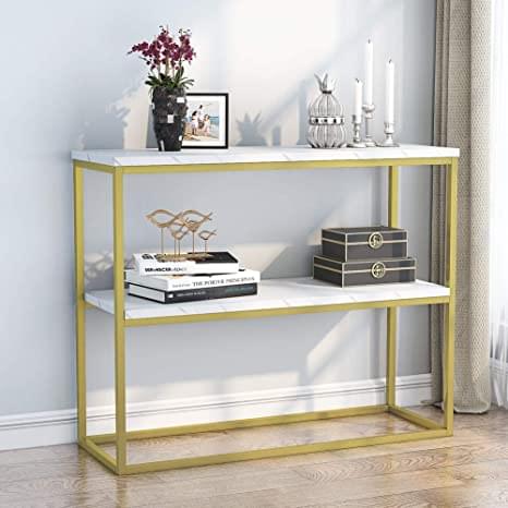 2-Tier Console Side Table With Stone Top Coffee Tables Writings On The Wall