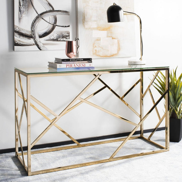 Console Side Table With Glass Top - Zigzag Design Coffee Tables Writings On The Wall