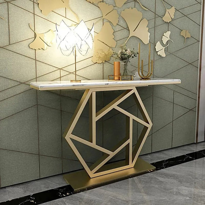 Console Side Table With Stone Top - Hexagon Design Coffee Tables Writings On The Wall