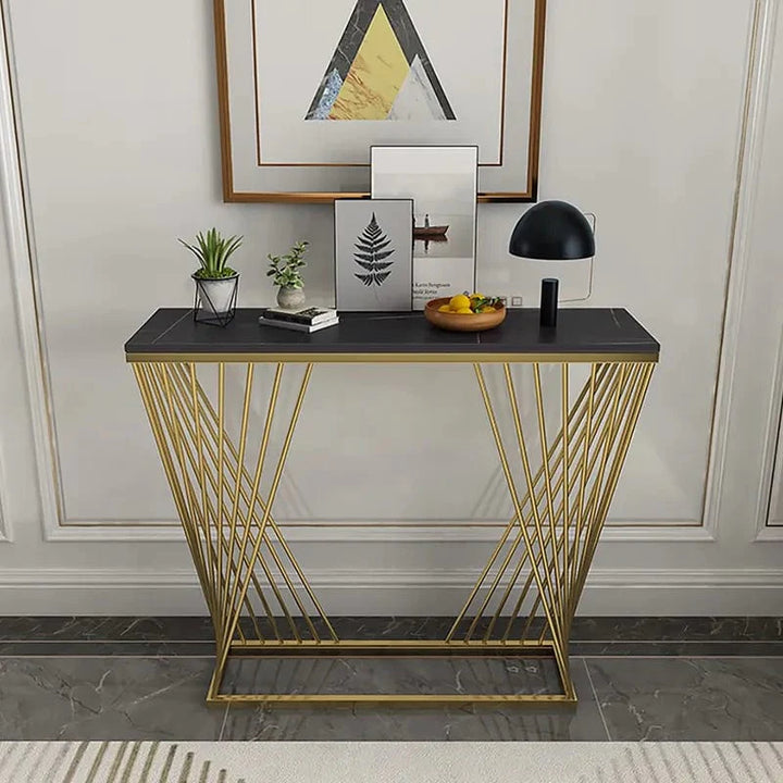 Console Side Table With Stone Top - Trapezoid Design Coffee Tables Writings On The Wall