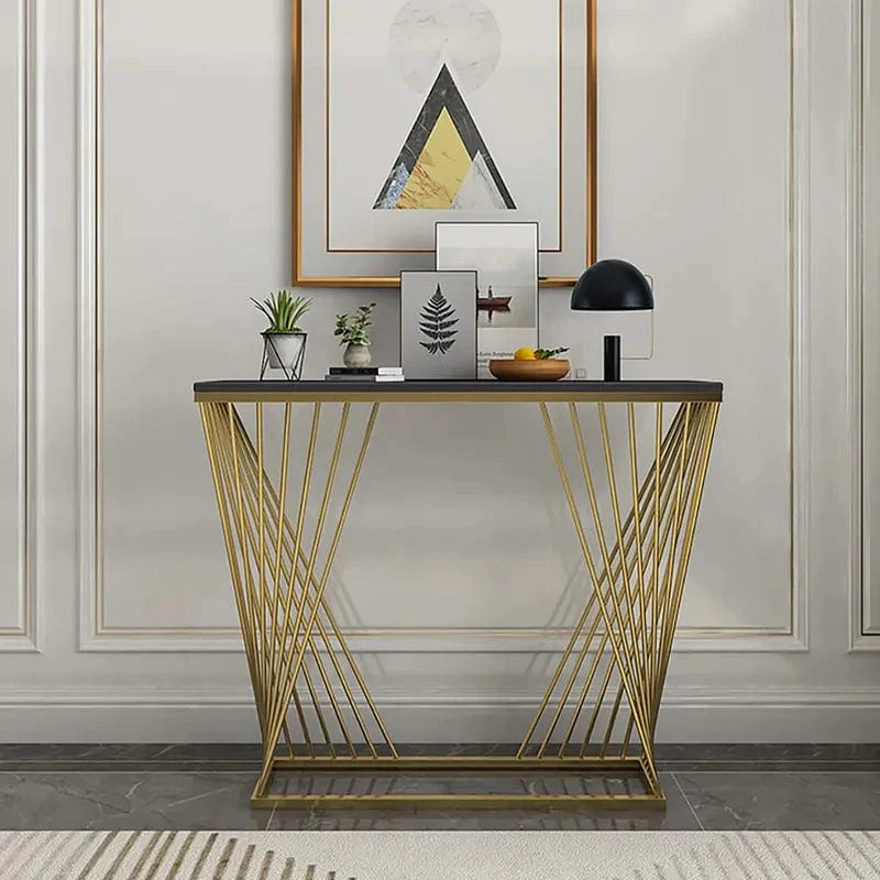 Console Side Table With Stone Top - Trapezoid Design Coffee Tables Writings On The Wall