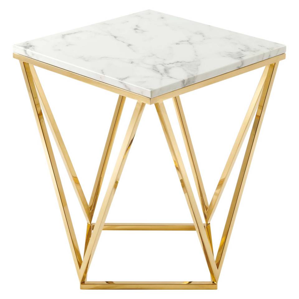 Trapezoid End Table With Stone Top Coffee Tables Writings On The Wall